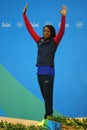 Silver medalist Simone Manuel of United States during medal ceremony after Women`s 50 metre freestyle final of the Rio 2016