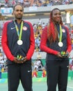 Silver medalists Rajeev Ram (L) and Venus Williams of United States during medal ceremony after mixed doubles final