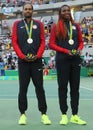 Silver medalists Rajeev Ram (L) and Venus Williams of United States during medal ceremony after mixed doubles final