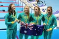 Silver medalists Team Australia Women`s 4 Ãâ 100m medley relay at the Rio 2016 Olympics