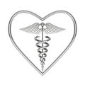 Silver Medical Caduceus Symbol in Shape of Heart. 3d Rendering