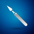 Silver Medical surgery scalpel tool icon isolated on blue background. Medical instrument. Vector Illustration Royalty Free Stock Photo