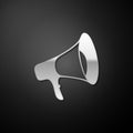 Silver Megaphone icon isolated on black background. Long shadow style. Vector