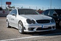 Silver Mercedes Benz CLK C209 luxury sports car parked at a exhibit