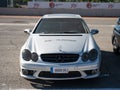 Silver Mercedes Benz CLK C209 luxury sports car parked at a exhibit