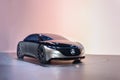 Silver Mercedes Benz Vision EQS luxury electric concept car at IAA 2019
