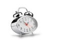 Silver metal alarm clock with second hand  isolated on a white background Royalty Free Stock Photo