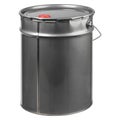 Silver metal barrel white background isolated close up, one round oil drum, steel keg, tin food can, canister, aluminium cask, Royalty Free Stock Photo