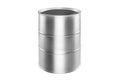 Silver metal barrel on white background isolated closeup, one round oil drum, steel keg, tin food can, canister, aluminium cask Royalty Free Stock Photo