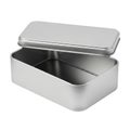 A silver metal box with its lid open, revealing the empty interior Royalty Free Stock Photo