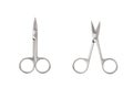 Silver metal closed and open scissors set on white background isolated closeup, steel cutting tool for manicure, cuticle, nails