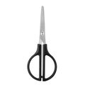 Silver metal closed scissors with black plastic handles on white background isolated close up, steel cutting tool for paper Royalty Free Stock Photo