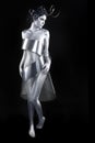 Silver Metal Clothing on a Body Painted Model