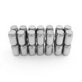 silver metal containers are stacked against a white backdrop, 3d rendering