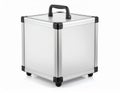 Silver Metal Cube Container with Black Accents on White Studio Background Royalty Free Stock Photo