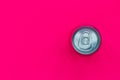 Silver metal energy drinks can on pink background Royalty Free Stock Photo