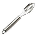 Silver Metal Fish Scaler With Diamond Patterned Head And Hanging Loop kitchen tool Royalty Free Stock Photo