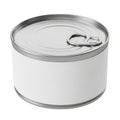 Silver Metal Food Can with Blank White Label and Pull- Tab Lid on White Background metal can Royalty Free Stock Photo
