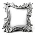 Silver metal frame of a curved, fancy shape on a white background, color tints and transitions, element of design,