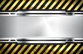 Silver metal grungy frame background with yellow warning lines