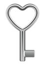 Silver metal heart key shape Royalty Free Stock Photo