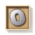 Silver metal letter O in wooden box 3D