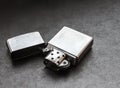 Silver metal lighter. Royalty Free Stock Photo
