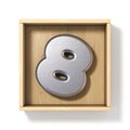 Silver metal number 8 EIGHT in wooden box 3D