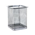 Silver metal mesh pen pot basket isolated on white background Royalty Free Stock Photo