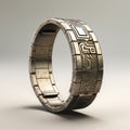 Silver Metal Ring With Geometric Elements - Conceptual Digital Art Style