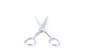 Silver metal scissors for haircut on white background Royalty Free Stock Photo