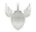 Silver metal shield with wings and sword