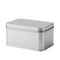 A silver metal storage box with a hinged lid on a white background Royalty Free Stock Photo