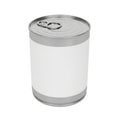 Silver Tin Can with Blank White Label and Pull Tab on White Background food can canned food Royalty Free Stock Photo