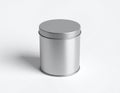Silver Metal Tin Canister on White Background, Minimalist Design, Storage Container Royalty Free Stock Photo
