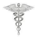 Silver metall Caduceus - medical symbol with isolated on white