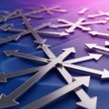 Silver metallic arrows are arranged in Royalty Free Stock Photo