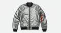 Silver metallic bomber jacket with black collar and orange inner lining Royalty Free Stock Photo