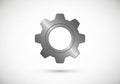 Silver metallic gear with eight teeth, centrally placed on a white Royalty Free Stock Photo