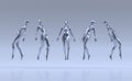 Silver Metallic glossy plastic naked woman in elegant aesthetic floating falling pose - 3d illustration of a surreal technological