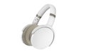 Silver metallic high-quality headphones on a white background. Stylish modern Headphone product photo.