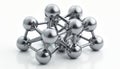 Silver metallic molecular structure model on white. Shiny spheres connect with rods, forming complex lattice. Represents science, Royalty Free Stock Photo