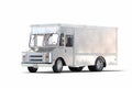 Silver metallic realistic food truck isolated on white. 3d rendering. Royalty Free Stock Photo
