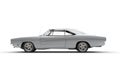 Silver metallic retro muscle car - side view Royalty Free Stock Photo