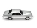 Silver metallic vintage restored muscle car - top down view