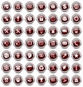 Silver metallic web icon collection. Set of circle red buttons. Technology and business concept illustration Royalty Free Stock Photo