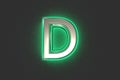 Silver metalline with emerald outline and green noisy backlight alphabet - letter D isolated on dark, 3D illustration of symbols Royalty Free Stock Photo