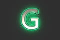 Silver metalline with emerald outline and green noisy backlight font - letter G isolated on dark, 3D illustration of symbols Royalty Free Stock Photo