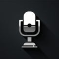 Silver Microphone icon isolated on black background. On air radio mic microphone. Speaker sign. Long shadow style Royalty Free Stock Photo