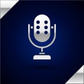 Silver Microphone icon isolated on dark blue background. On air radio mic microphone. Speaker sign. Vector Royalty Free Stock Photo